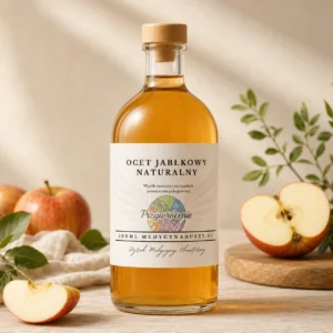 Ocet jabłkowy naturalny 500 ml w szklanej butelce z etykietą Medycyna Duszy