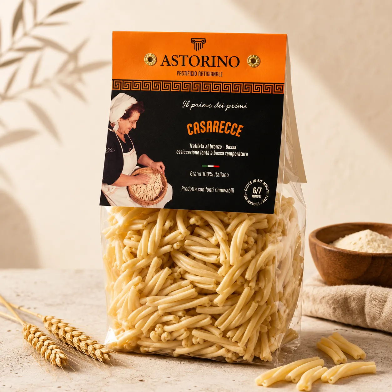 Makaron Casarecce Astorino 500 g — włoski makaron z semoliny durum, brązowe matryce, wolne suszenie, bez GMO